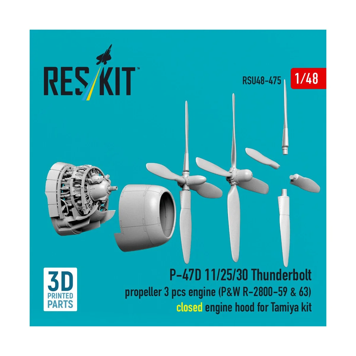 P-47D 11/25/30 Thunderbolt propeller (3 pcs), engine (P&W R-2800-59...