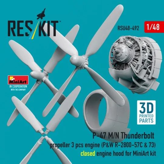 P-47 M/N Thunderbolt propeller (3 pcs), engine (P&W R-2800-57C & 73...