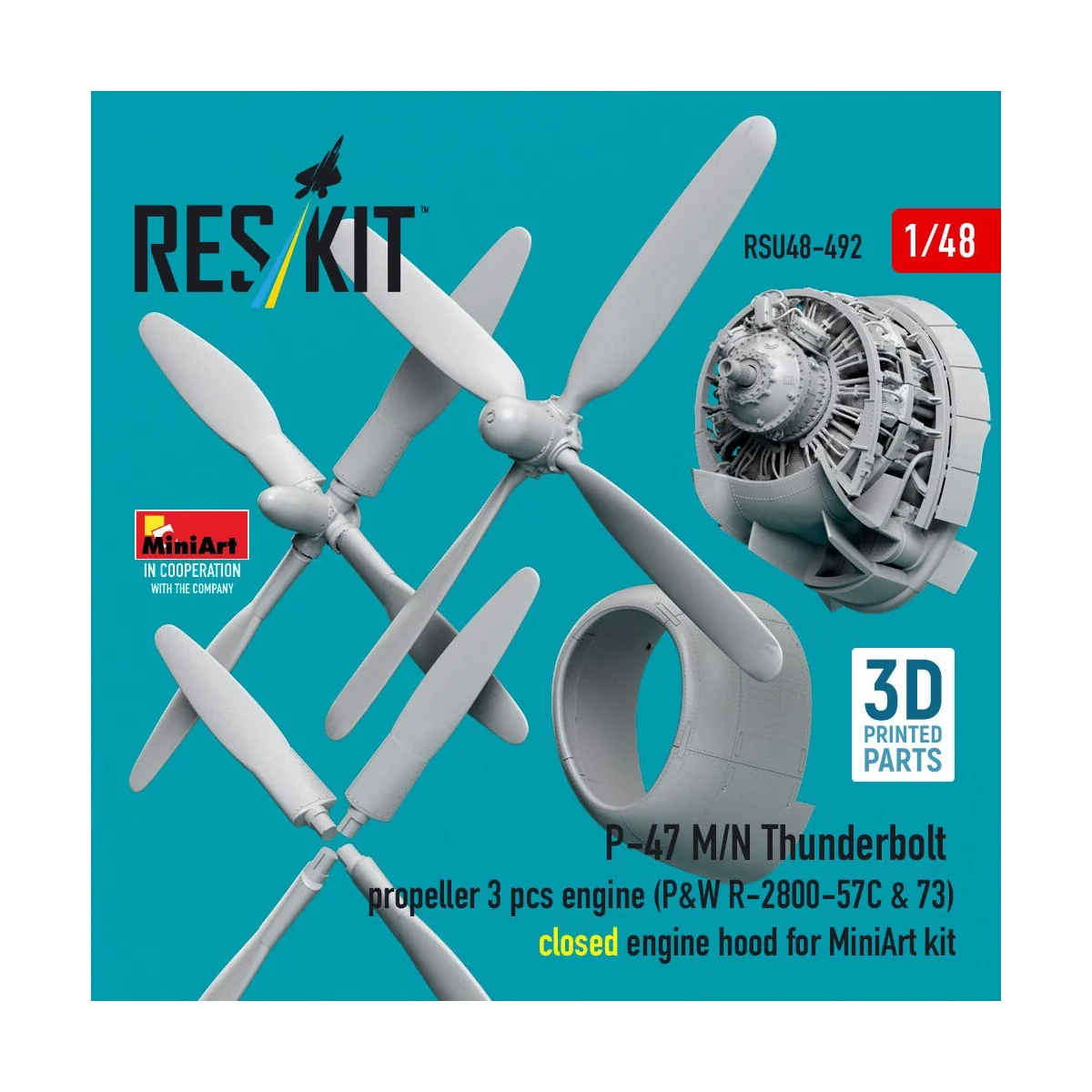 P-47 M/N Thunderbolt propeller (3 pcs), engine (P&W R-2800-57C & 73...