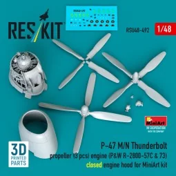 P-47 M/N Thunderbolt propeller (3 pcs), engine (P&W R-2800-57C & 73...