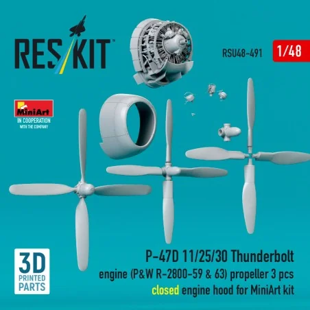 P-47D 11/25/30 Thunderbolt propeller (3 pcs), engine (P&W R-2800-59...