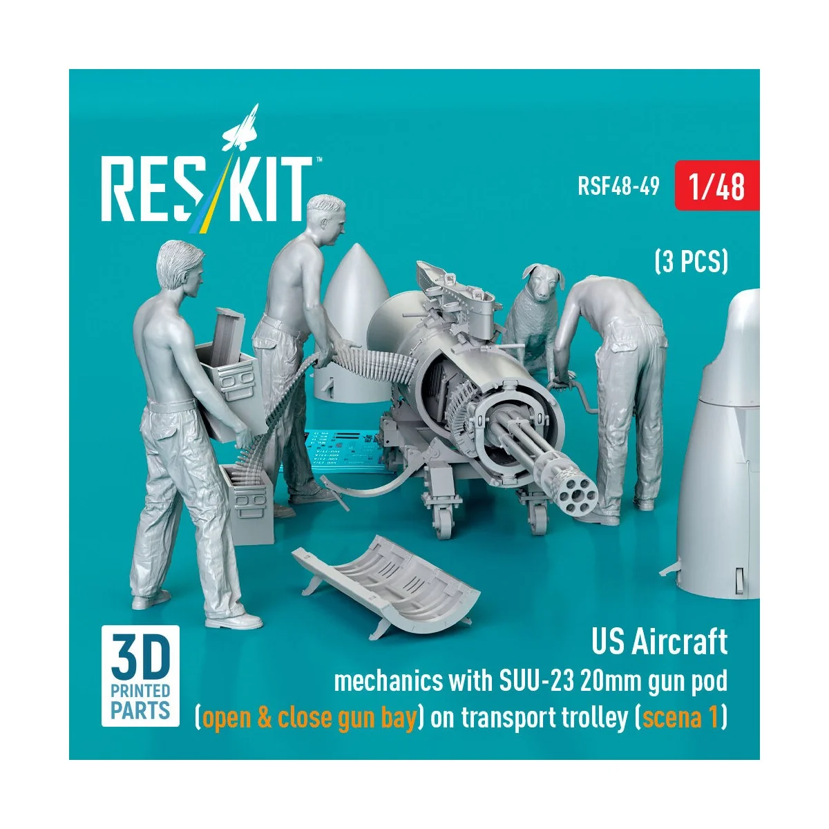 US Aircraft mechanics with SUU-23 20mm gun pod (open & close gun ba...