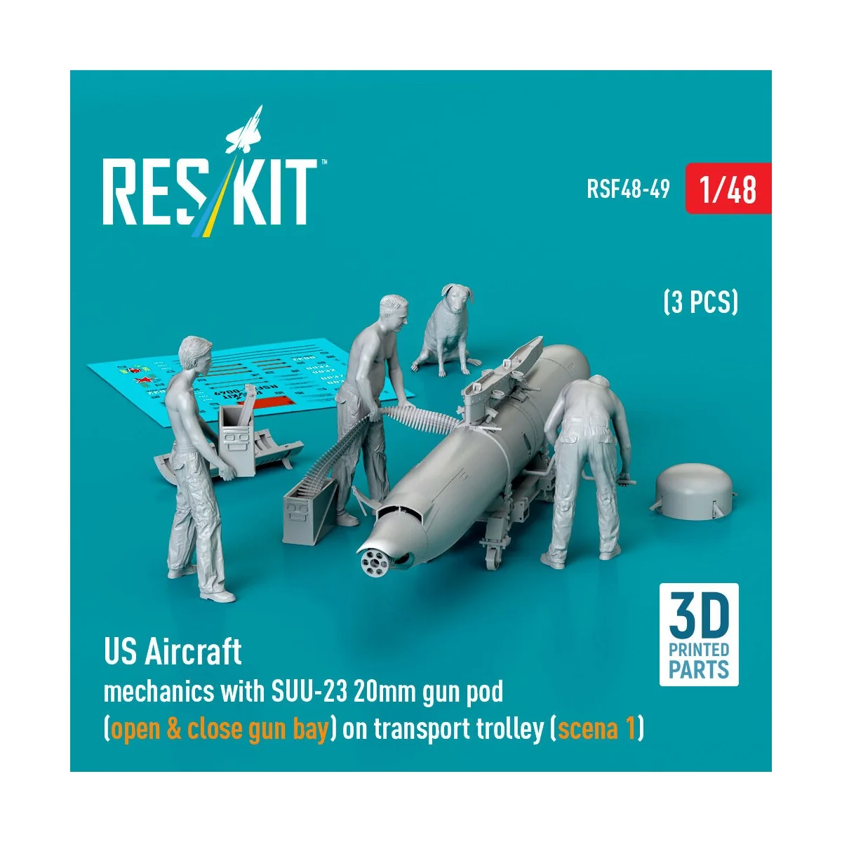 US Aircraft mechanics with SUU-23 20mm gun pod (open & close gun ba...