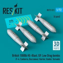 British 1000lb HE-Blast, GP, Low Drag bombs (4 pcs) (F-4, Canberra,...