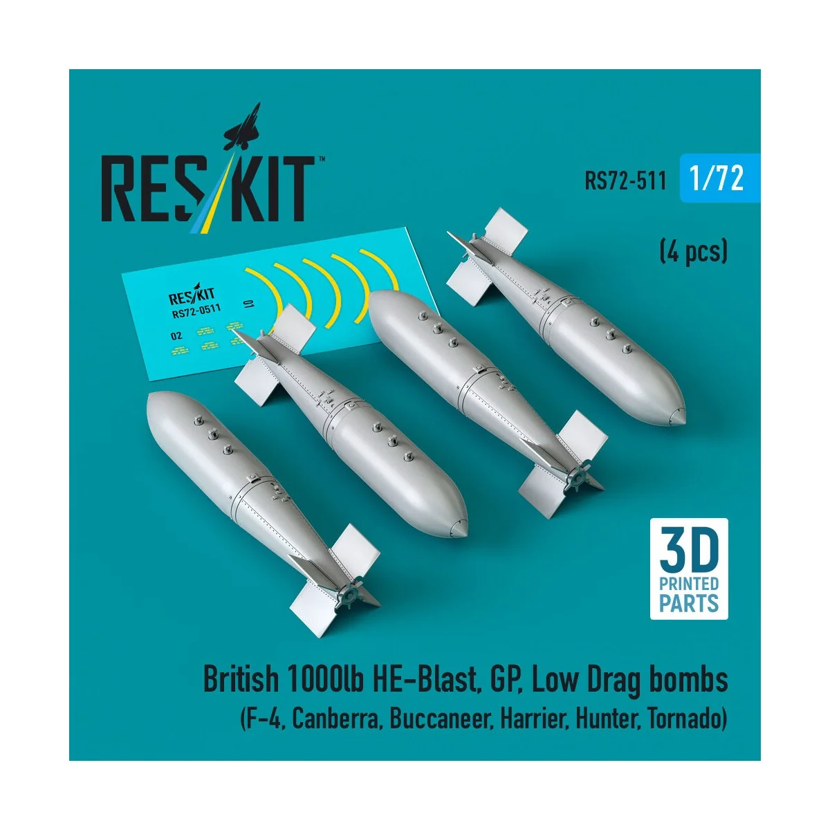British 1000lb HE-Blast, GP, Low Drag bombs (4 pcs) (F-4, Canberra,...