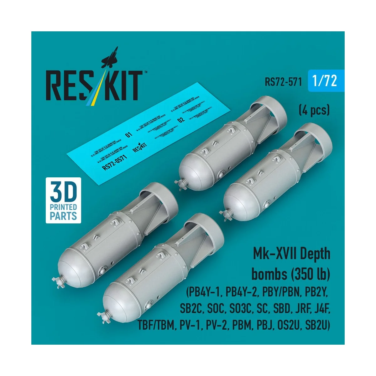 Mk-XVII Depth bombs (350 lb) (4 pcs) (PB4Y-1, PB4Y-2, PBY/PBN, PB2Y...