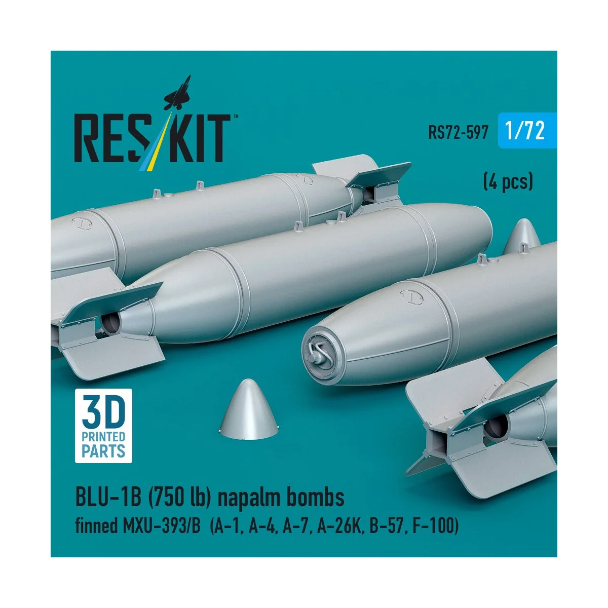 BLU-1B (750lb) napalm bombs finned MXU-393/B (4 pcs) (A-1, A-4, A-7...