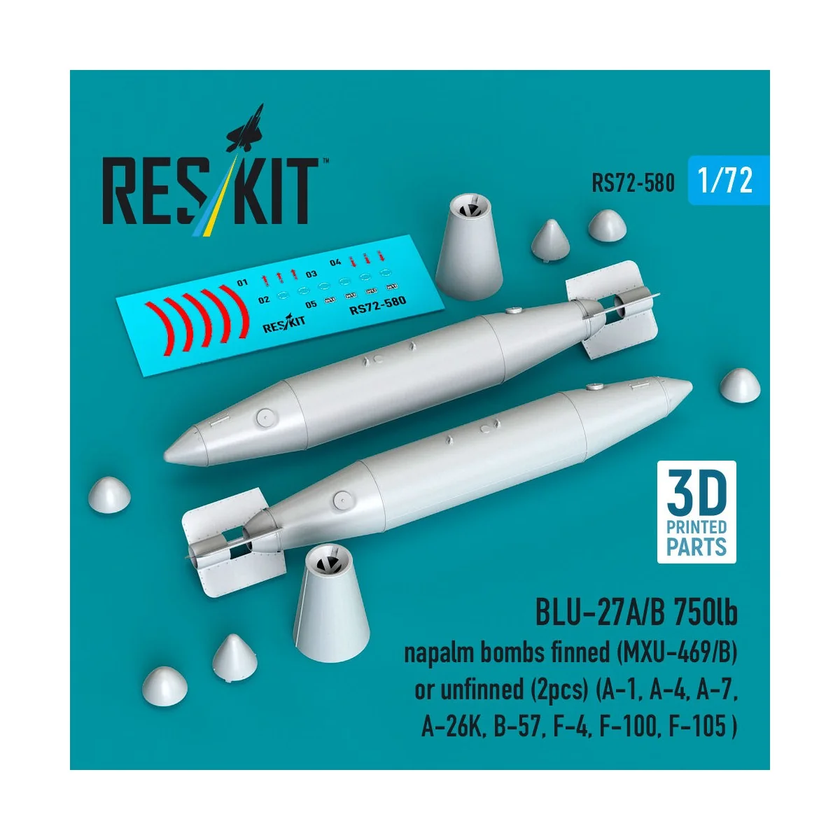 BLU-27A/B 750lb napalm bombs finned (MXU-469/B) or unfinned (2pcs) ...
