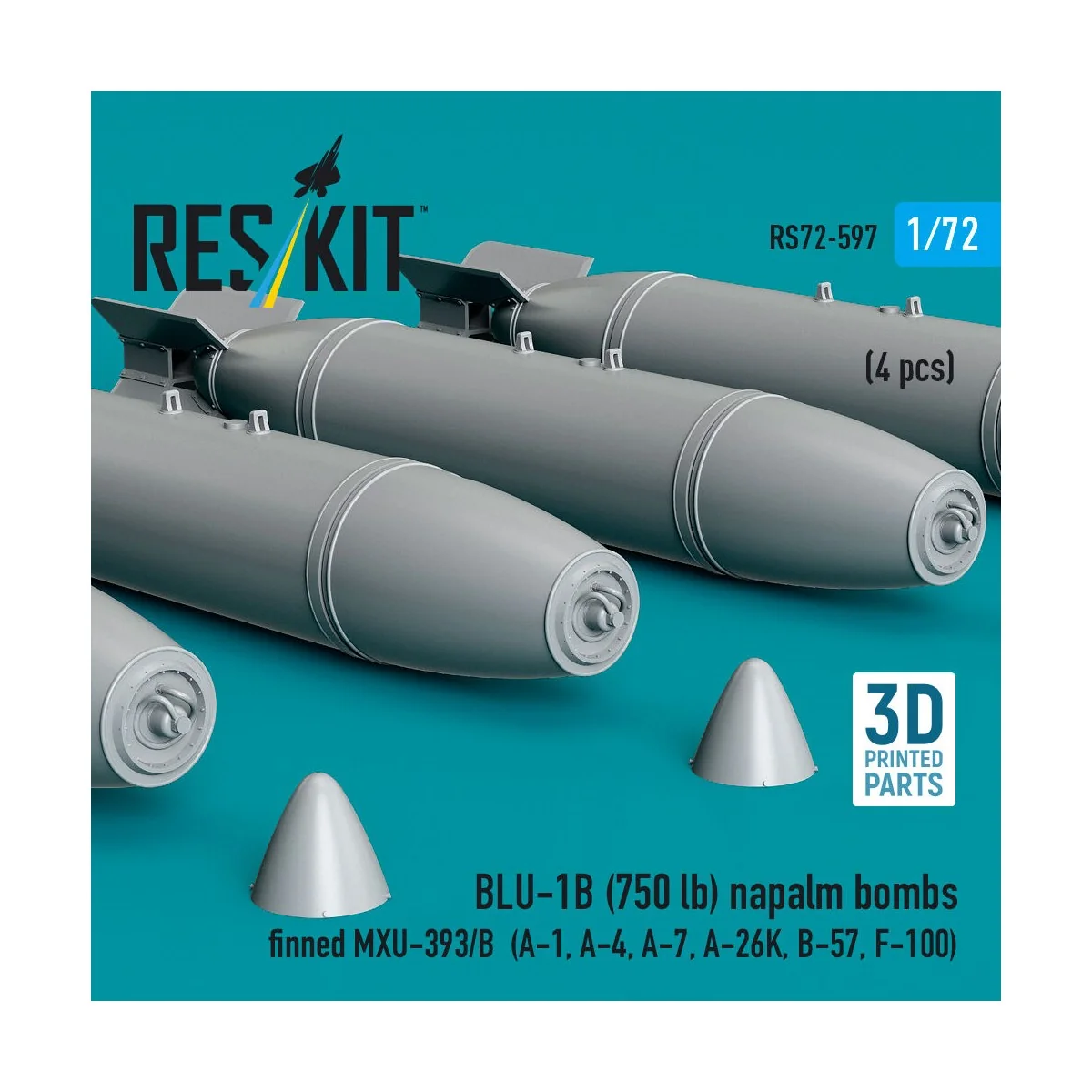 BLU-1B (750lb) napalm bombs finned MXU-393/B (4 pcs) (A-1, A-4, A-7...
