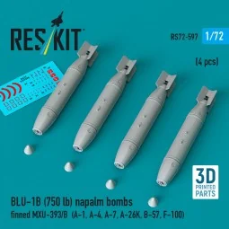 BLU-1B (750lb) napalm bombs finned MXU-393/B (4 pcs) (A-1, A-4, A-7...