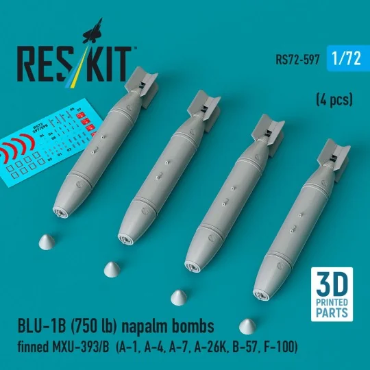 BLU-1B (750lb) napalm bombs finned MXU-393/B (4 pcs) (A-1, A-4, A-7...