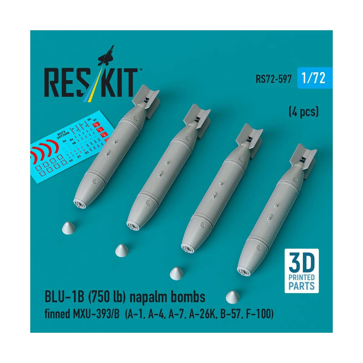 BLU-1B (750lb) napalm bombs finned MXU-393/B (4 pcs) (A-1, A-4, A-7...