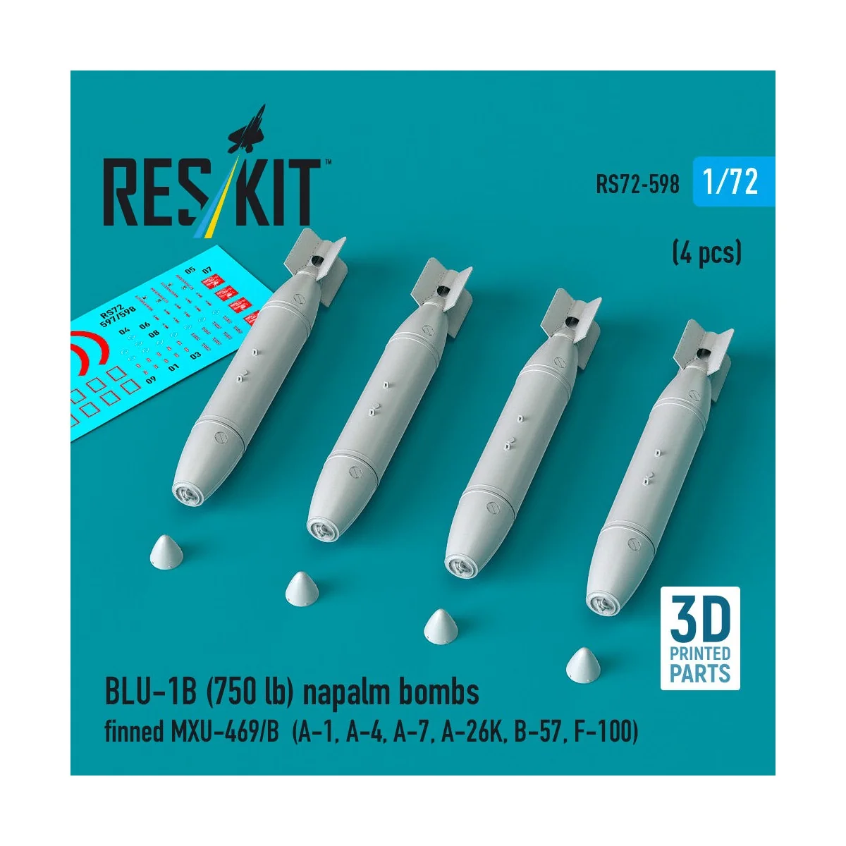 BLU-1B (750lb) napalm bombs finned MXU-469/B (4 pcs) (A-1, A-4, A-7...