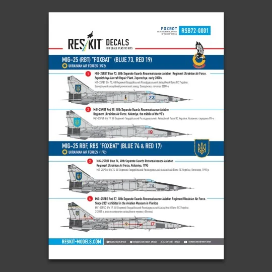 MiG-25RBT, RBF, RBS Foxbat (Blue 73, Blue 74, Red 17, Red 19) Ukrai...
