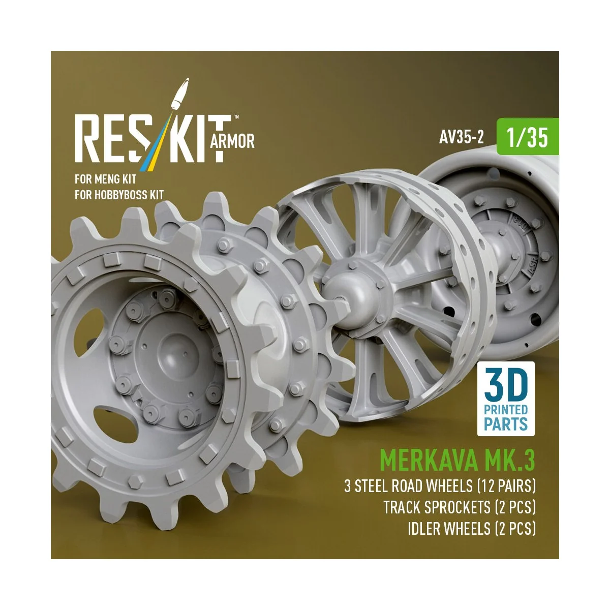 Merkava Mk.3 steel road wheels (12 pairs), track sprockets (2 pcs),...