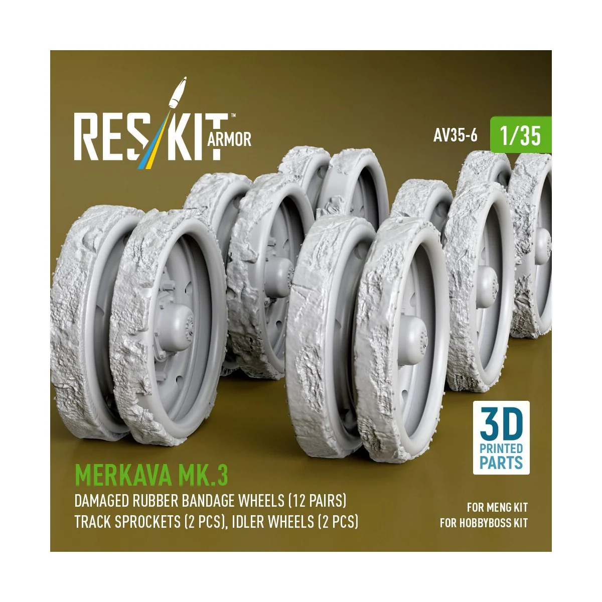 Merkava Mk.3 damaged rubber bandage wheels (12 pairs), track sprock...