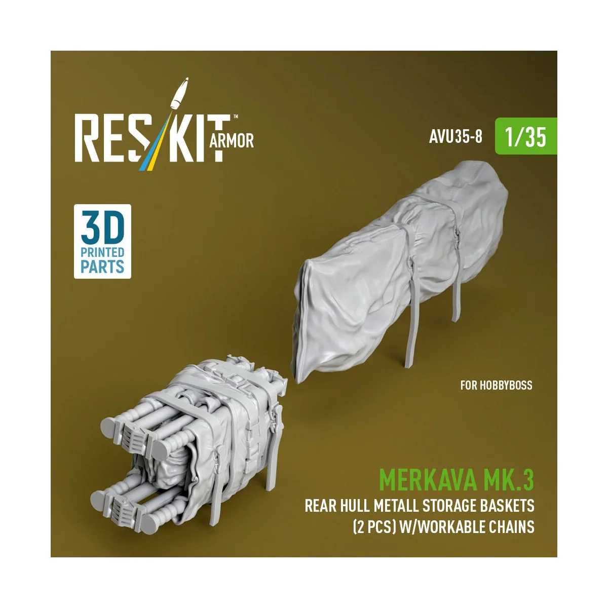 Merkava Mk.3 rear hull metall storage baskets (2 pcs) w/workable ch...