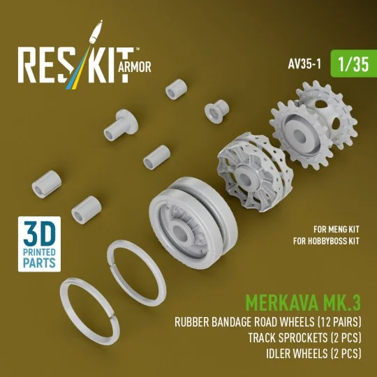 Merkava Mk.3 rubber bandage road wheels (12 pairs), track sprockets...
