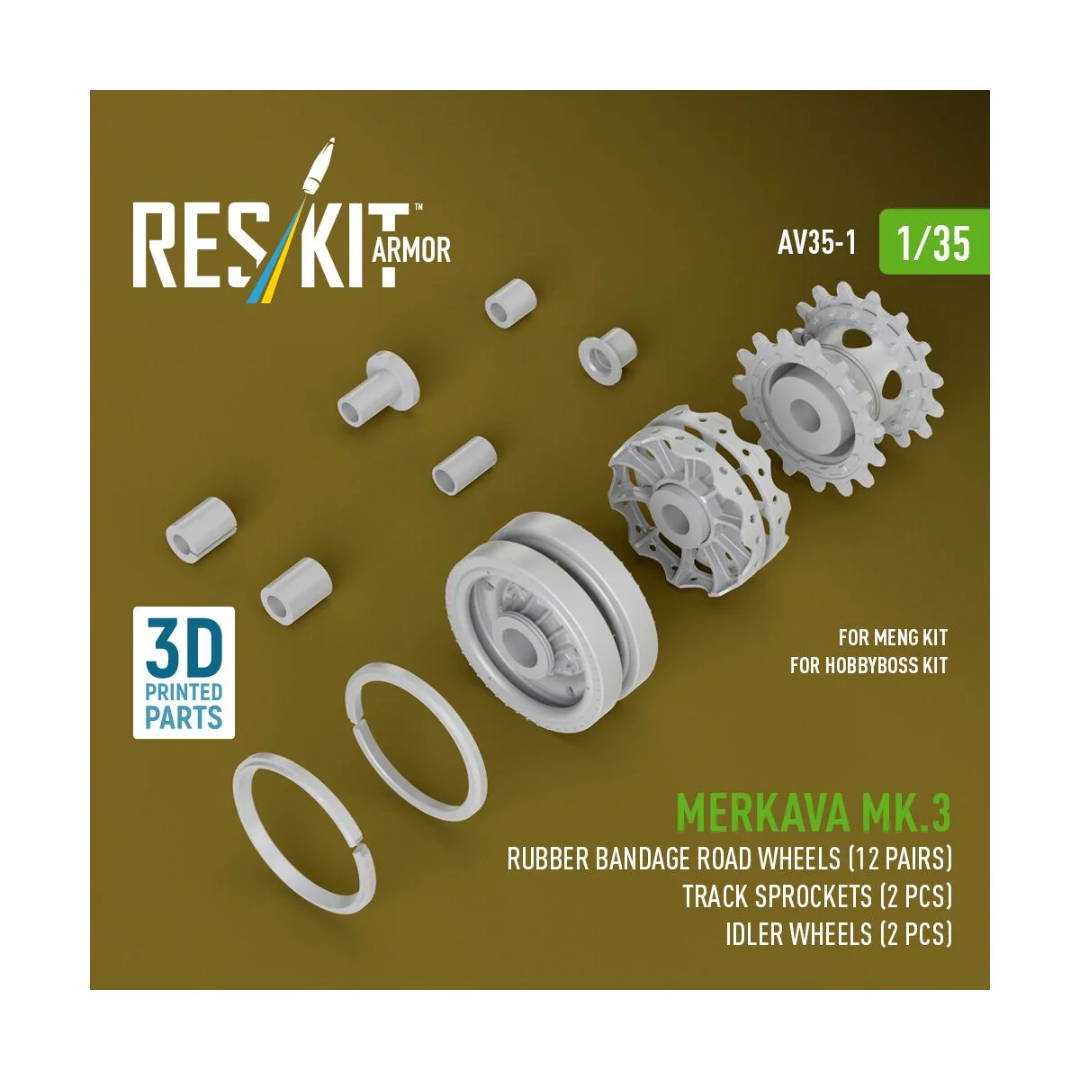 Merkava Mk.3 rubber bandage road wheels (12 pairs), track sprockets...