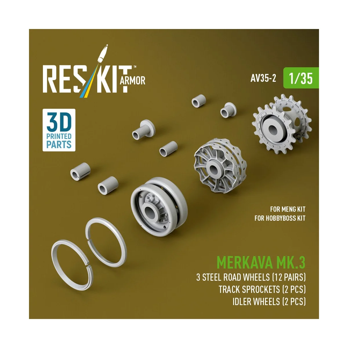 Merkava Mk.3 steel road wheels (12 pairs), track sprockets (2 pcs),...