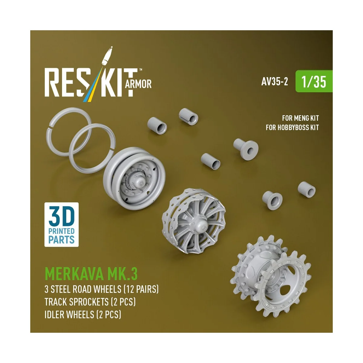 Merkava Mk.3 steel road wheels (12 pairs), track sprockets (2 pcs),...
