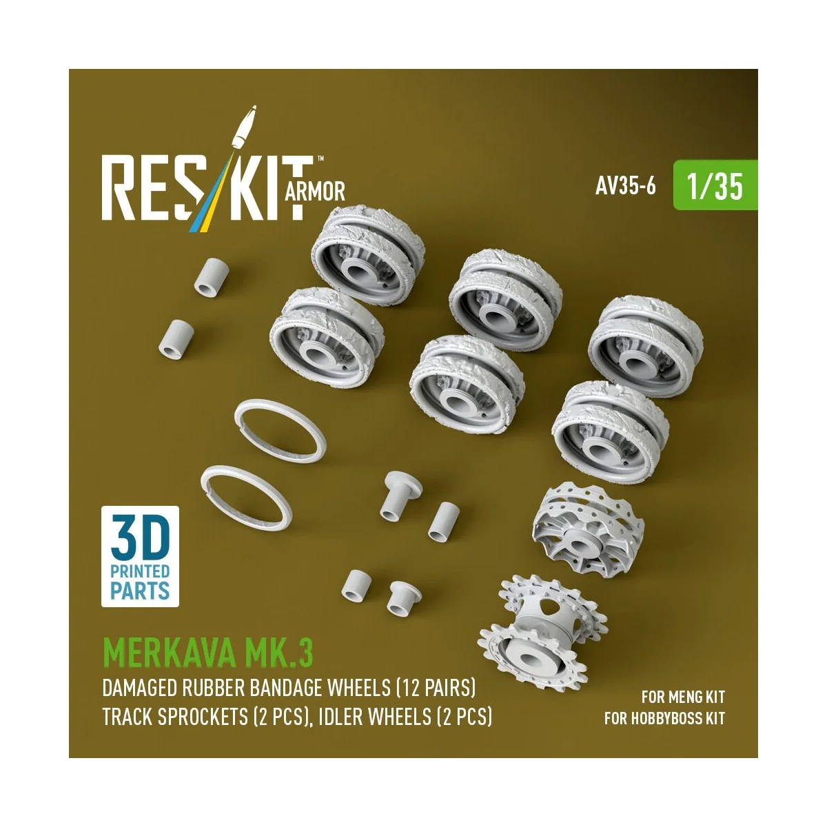 Merkava Mk.3 damaged rubber bandage wheels (12 pairs), track sprock...