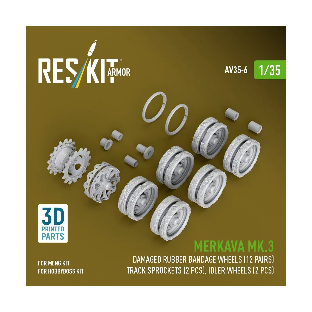 Merkava Mk.3 damaged rubber bandage wheels (12 pairs), track sprock...
