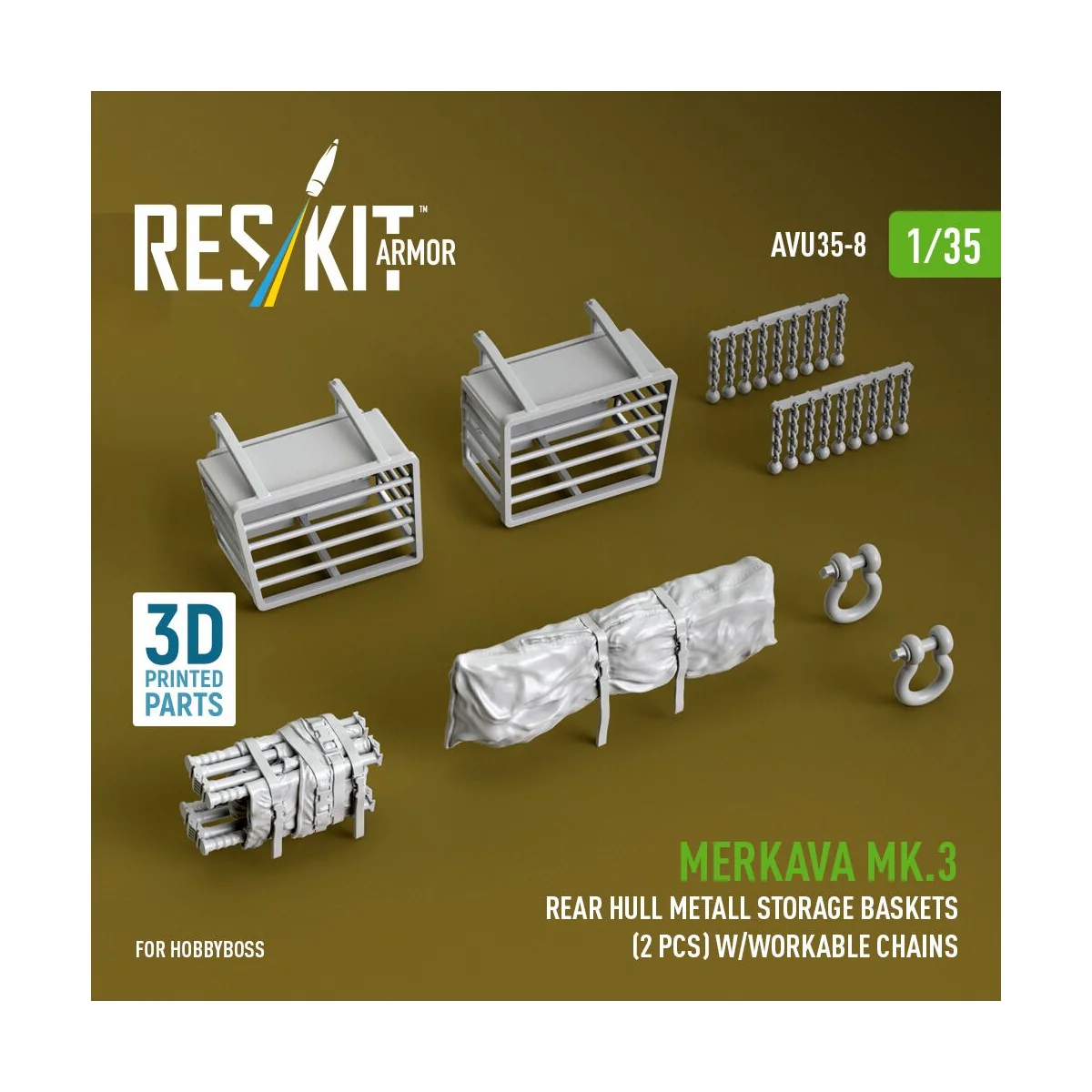 Merkava Mk.3 rear hull metall storage baskets (2 pcs) w/workable ch...