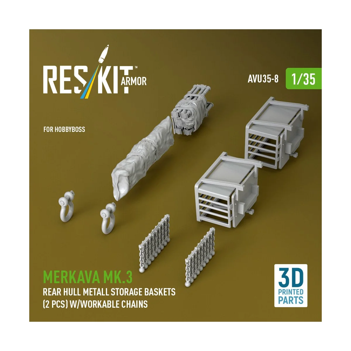 Merkava Mk.3 rear hull metall storage baskets (2 pcs) w/workable ch...