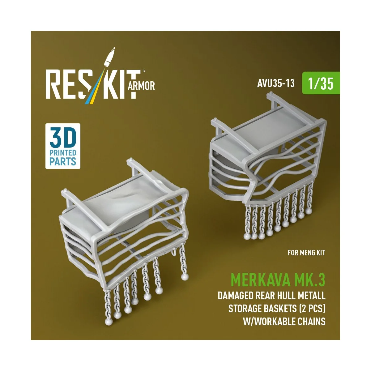 Merkava Mk.3 damaged rear hull metall storage baskets (2 pcs) w/wor...