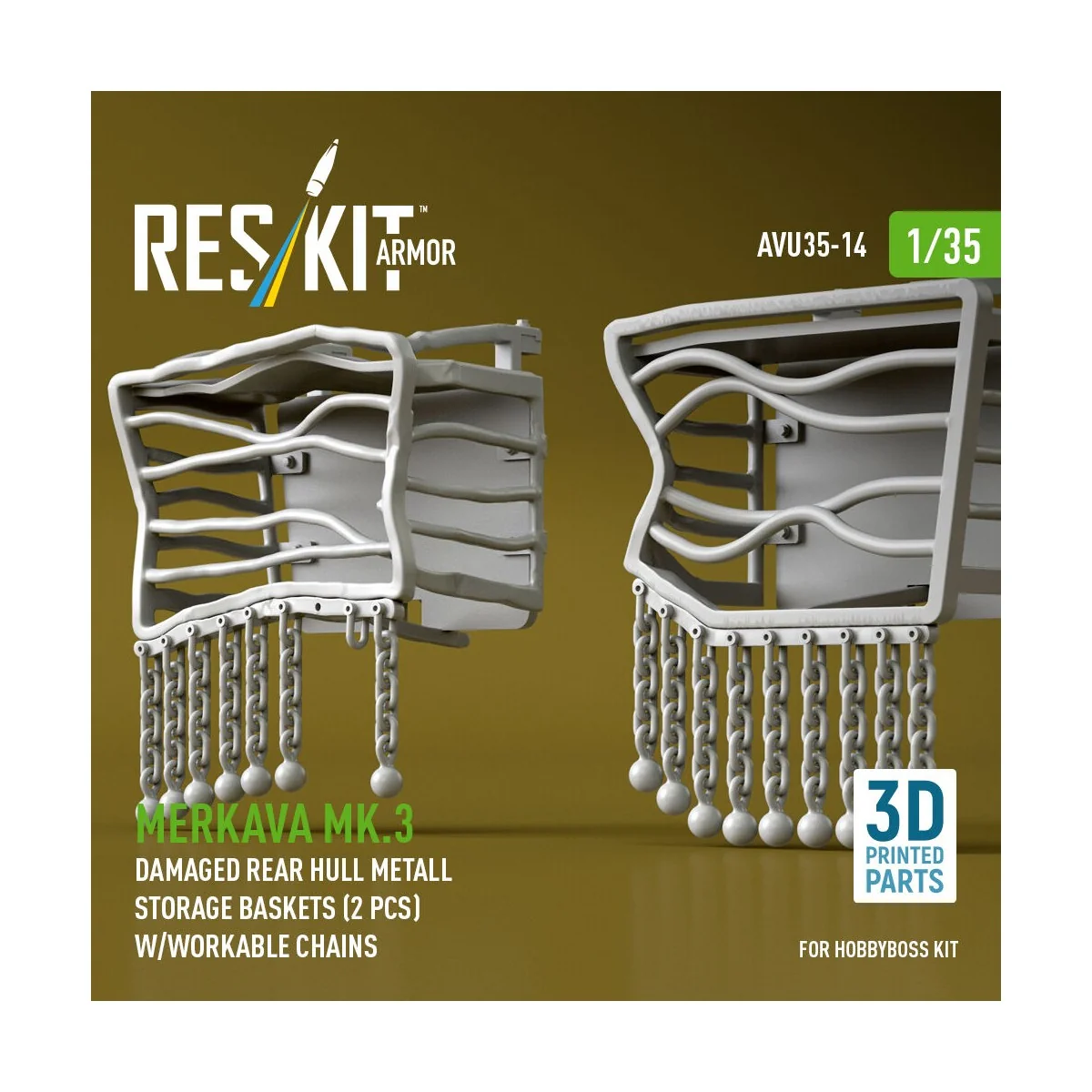 Merkava Mk.3 damaged rear hull metall storage baskets (2 pcs) w/wor...
