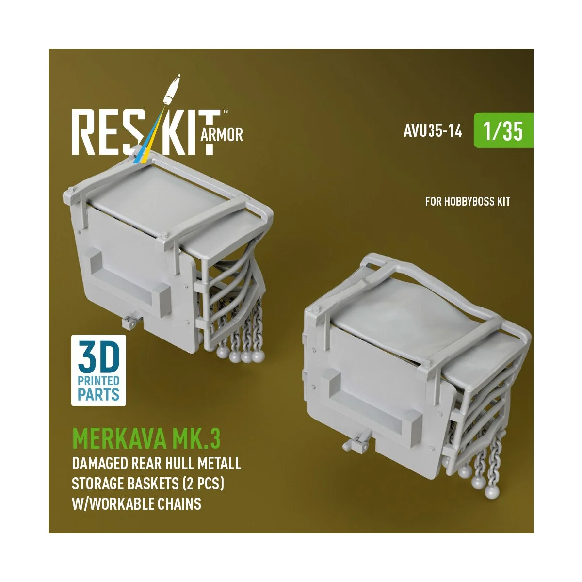 Merkava Mk.3 damaged rear hull metall storage baskets (2 pcs) w/wor...