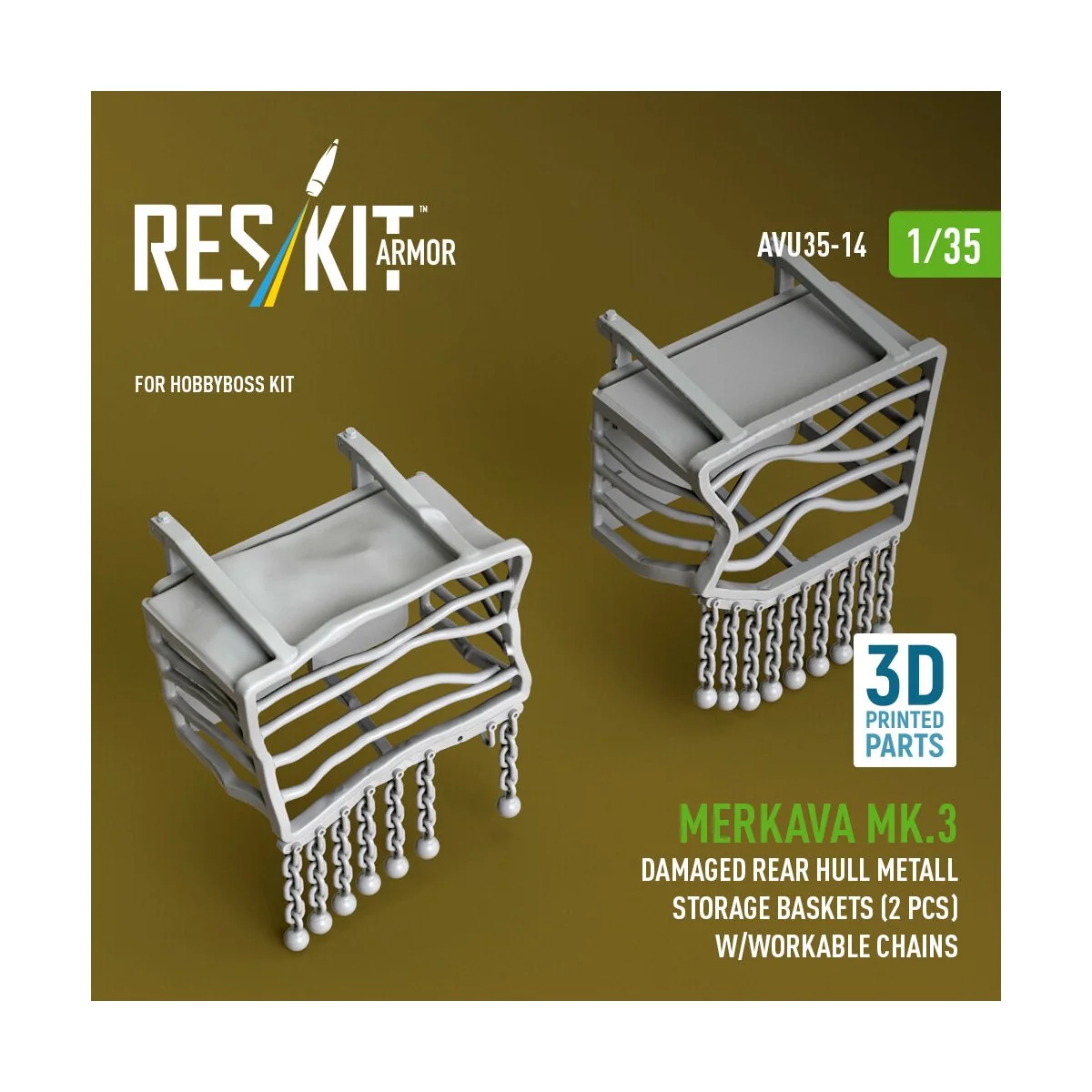 Merkava Mk.3 damaged rear hull metall storage baskets (2 pcs) w/wor...