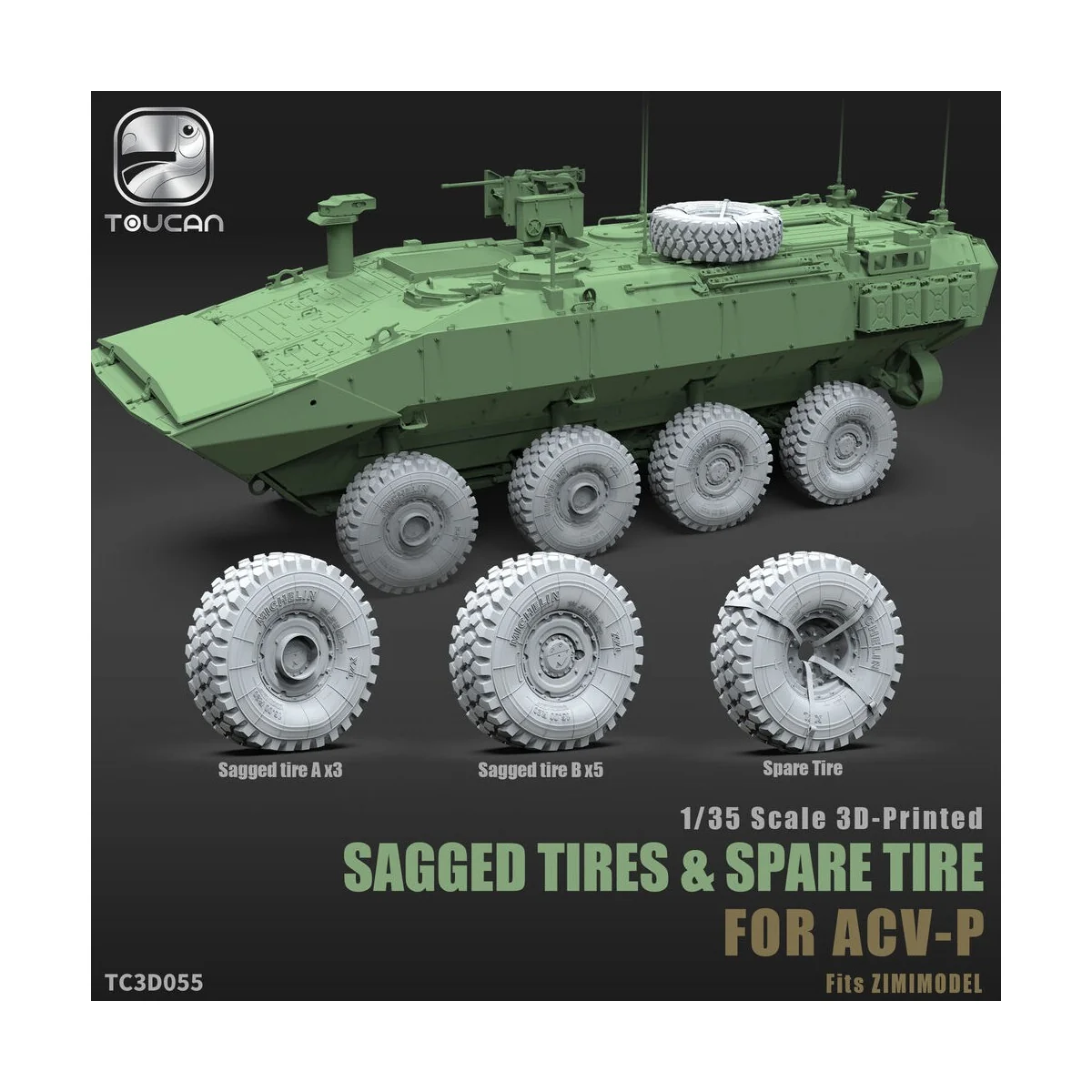 SAGGED TIRES & SPARE TIRE FOR ACV-P, 1/35 - Toucan Model TC3D055