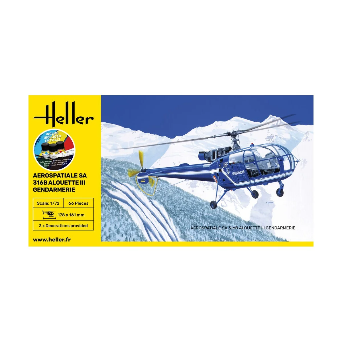 STARTER KIT SA 316 Alouette III Gendarmerie, 1/72 - Heller 56286