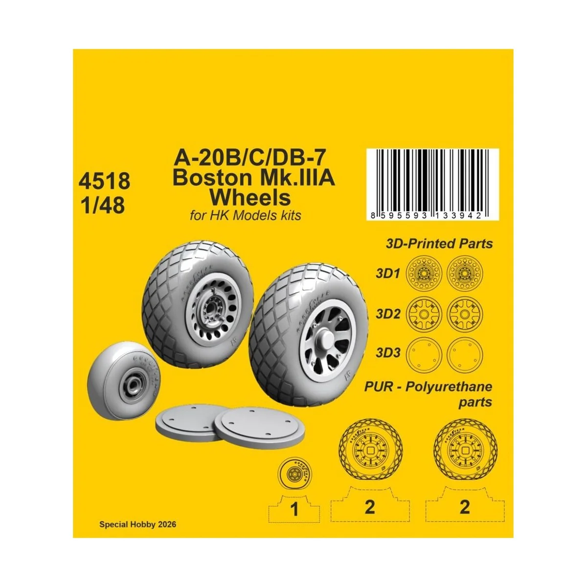 A-20B/C/DB-7 Boston Mk.III Wheels for HK Models, 1/48 - CMK 129-4518
