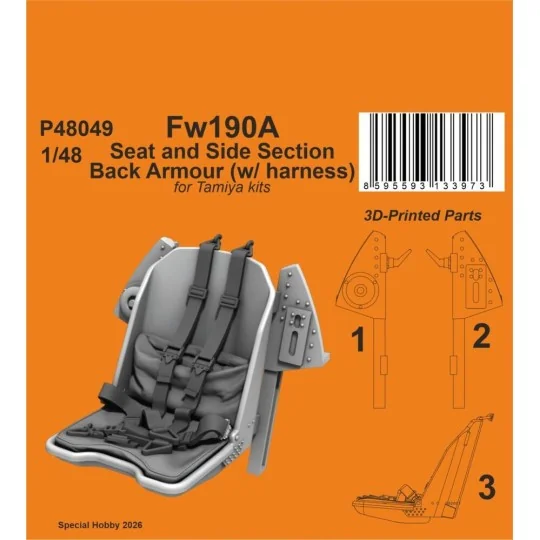 Fw190A Seat and Side Section Back Armour (w/ harness) for Tamiya, 1...