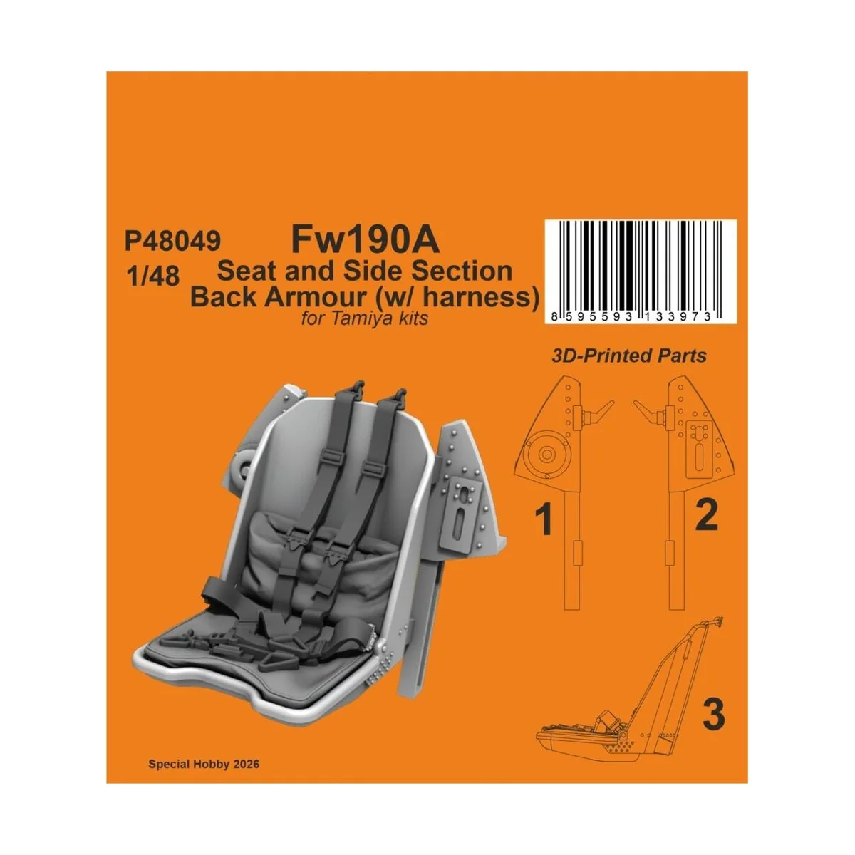 Fw190A Seat and Side Section Back Armour (w/ harness) for Tamiya, 1...