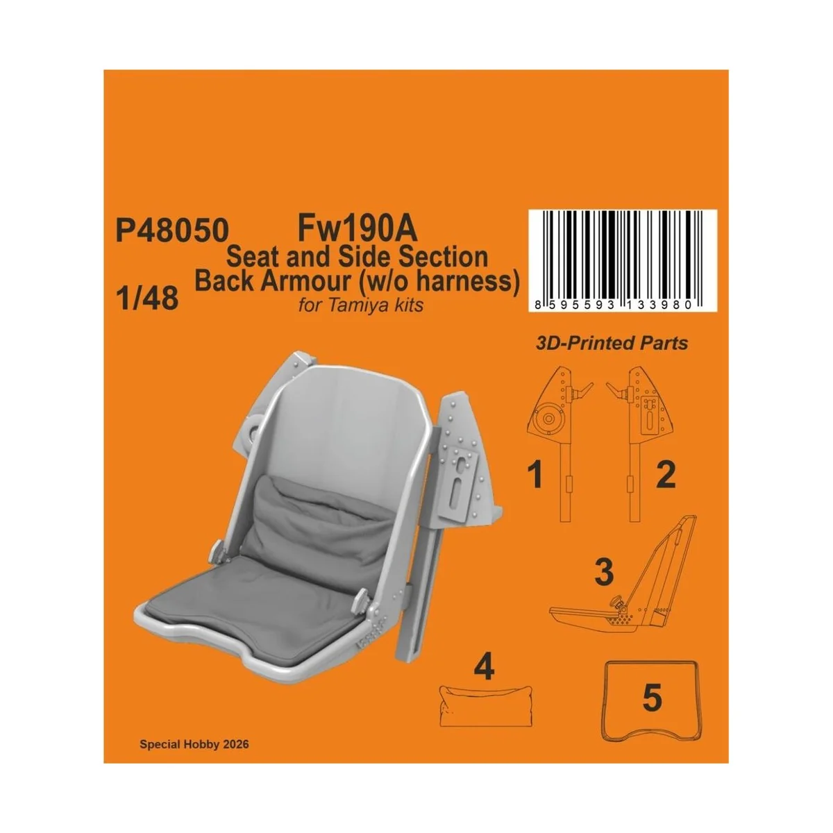 Fw190A Seat and Side Section Back Armour (w/o harness) for Tamiya, ...
