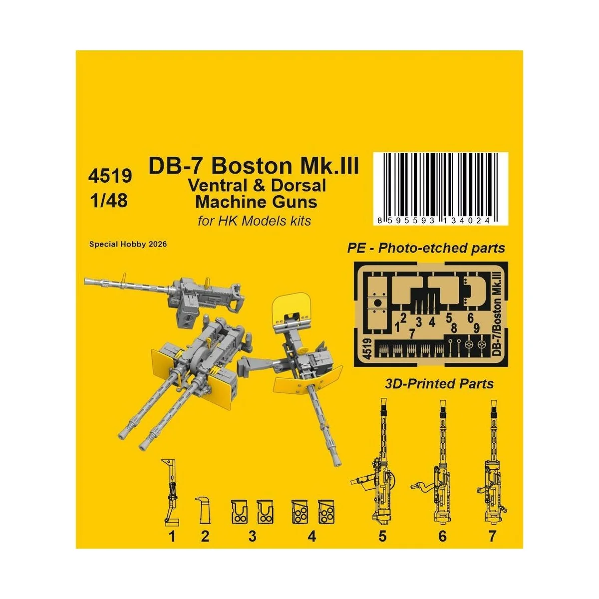 DB-7 Boston Mk.III Ventral & Dorsal Machine Guns for HK Models, 1/4...