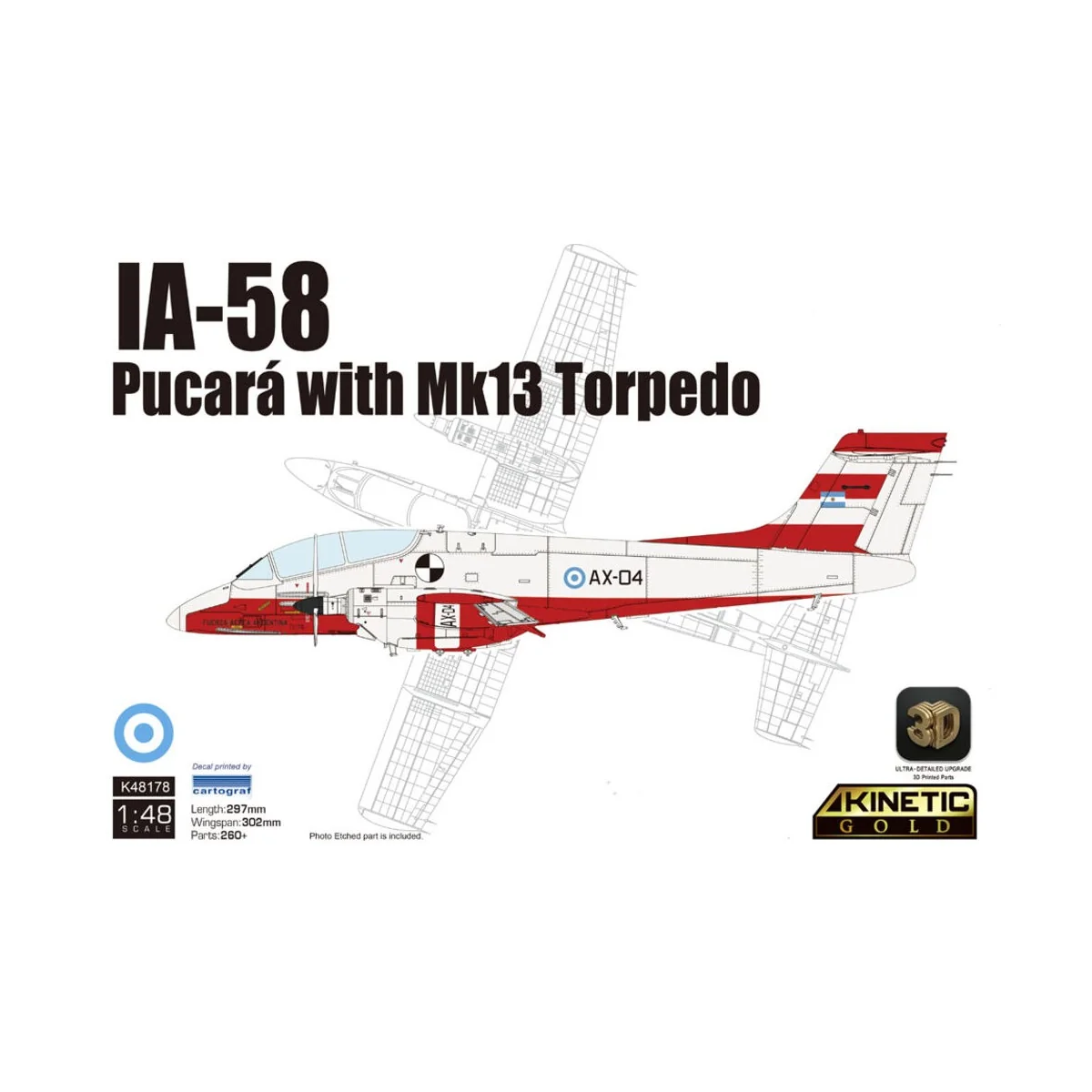 IA-58 Pucará with Mk13 Torpedo, 1/48 - KINETIC K48178