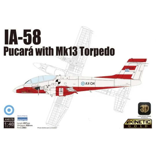 IA-58 Pucará with Mk13 Torpedo, 1/48 - KINETIC K48178