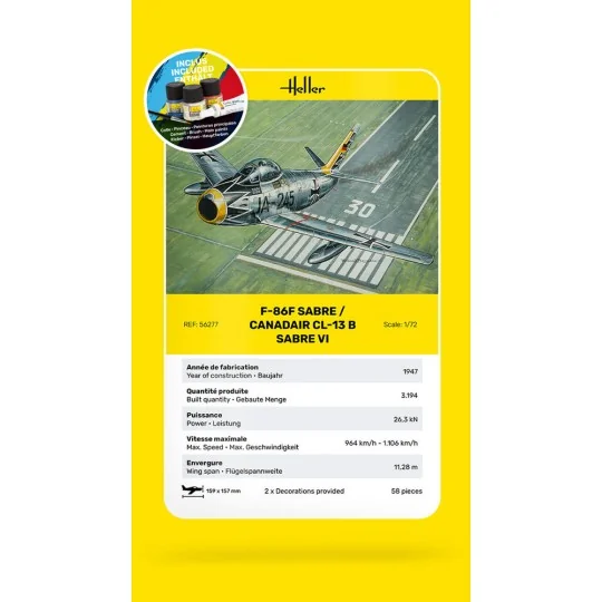 STARTER KIT F-86F Sabre / Canadair CL-13 B Sabre VI, 1/72 - Heller ...