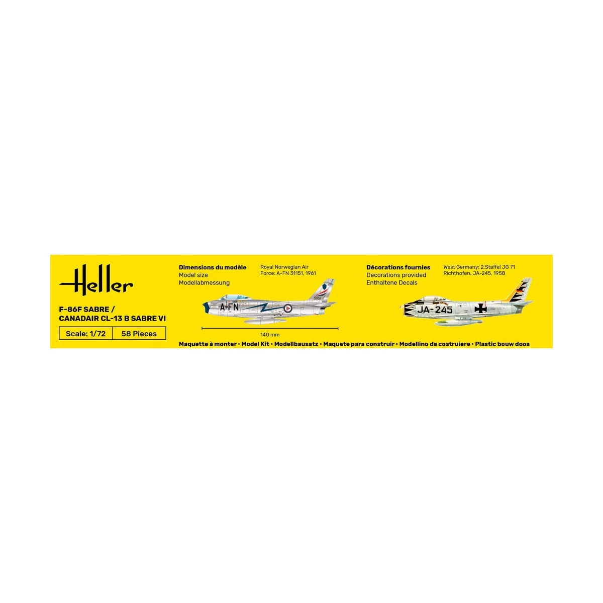STARTER KIT F-86F Sabre / Canadair CL-13 B Sabre VI, 1/72 - Heller ...