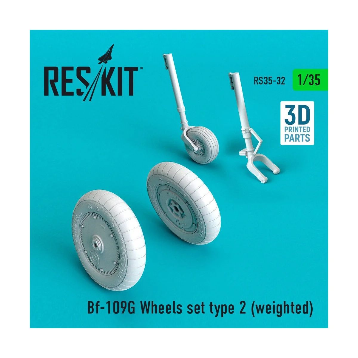 Bf-109G Wheels set type 2 (weighted), 1/35 - ResKit Models RS35-0032