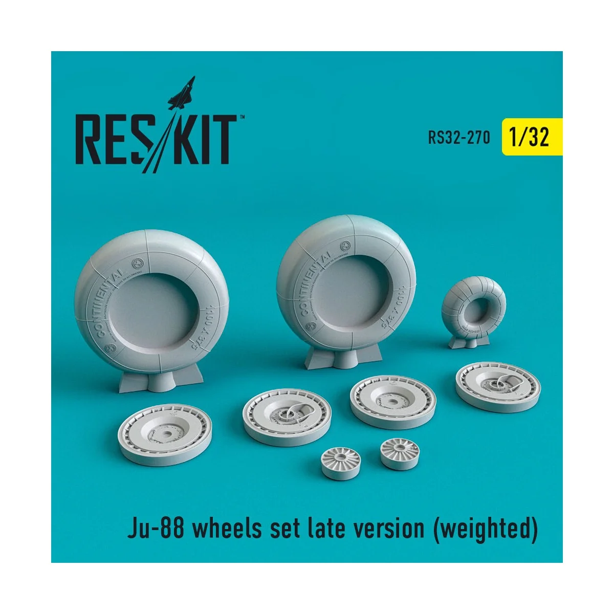 Ju-88 wheels set late version (weighted), 1/32 - ResKit Models RS32...