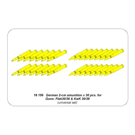 2-cm ammo x 30 pcs. for German Guns: Flak30/38 & KwK 30/38, 1/16 - ... 2-cm ammo x 30 pcs. for German Guns: Flak30/38 & KwK 30/38, 1/16 - ...