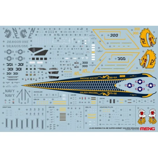 Boeing F/A-18E Super Hornet Golden Dragons, 1/48 - MENG-Model LS-023 Boeing F/A-18E Super Hornet Golden Dragons, 1/48 - MENG-Model LS-023