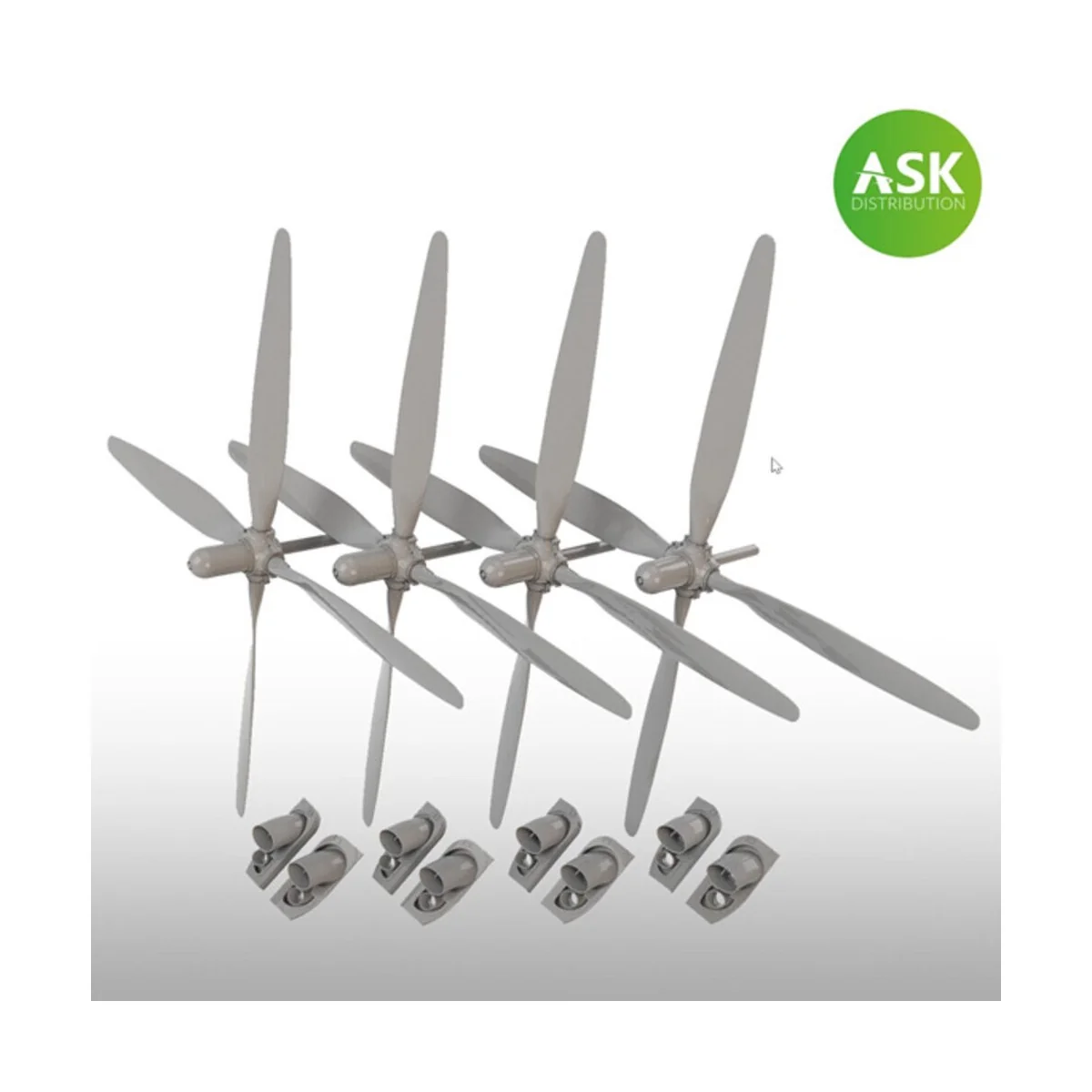 B-29 propeller set of 4 pc. and exhausts for Revell / Monogram, 1/4... B-29 propeller set of 4 pc. and exhausts for Revell / Monogram, 1/4...
