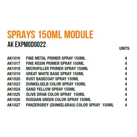Sprays 150ml Module - AK Interactive AK EXPMOD0022